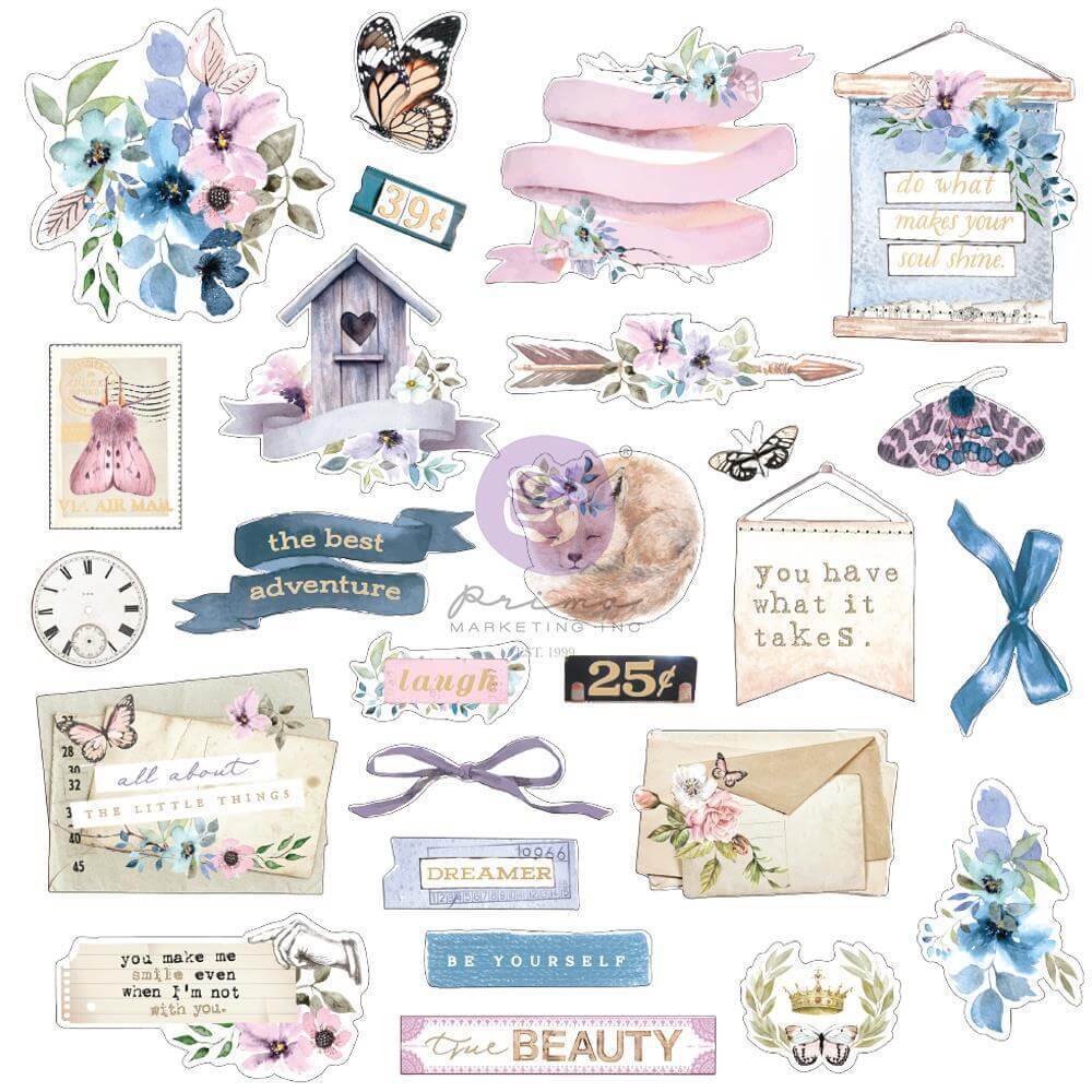 Watercolor Floral Cardstock EPHEMERA 25/Pkg - Shapes, Tags, Words, Foiled Accents