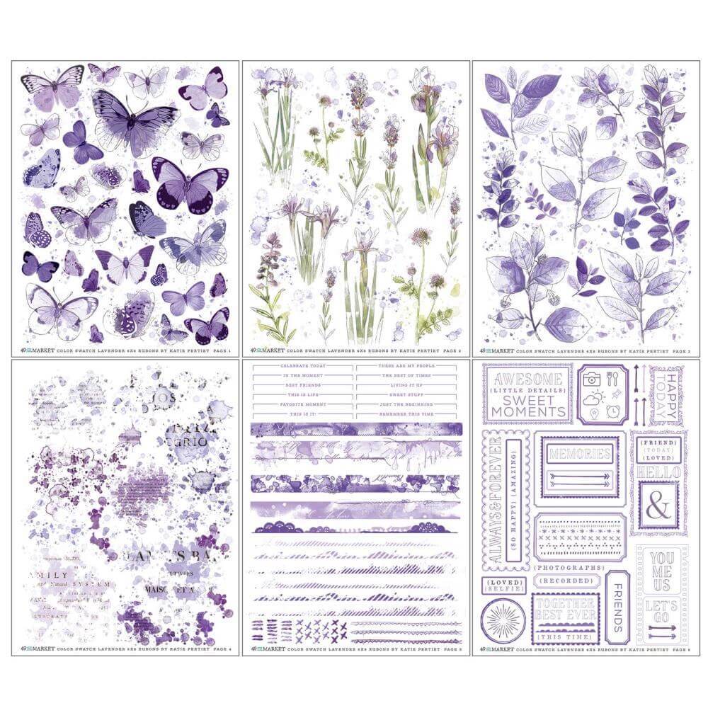 49 And Market - Color Swatch: Lavender Rub-Ons 6"X8" (6/Sheets)