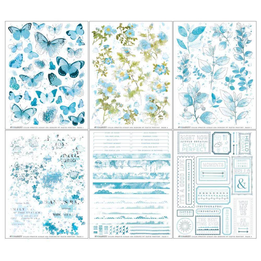 49 And Market - Color Swatch: Ocean Rub-Ons 6"X8" (6/Sheets)
