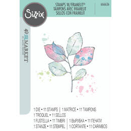 Sizzix A5 Clear Stamps Set (11PK) w/ Framelits Die Set - Painted Pencil Leaves (By 49 And Market) 666636