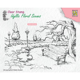 Nellie Snellen Clear Stamps Idyllic Floral Scene - Wintery Park With Bench IFS016